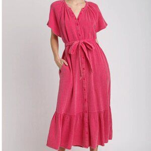299.Mineral Wash Button Down Midi Dress